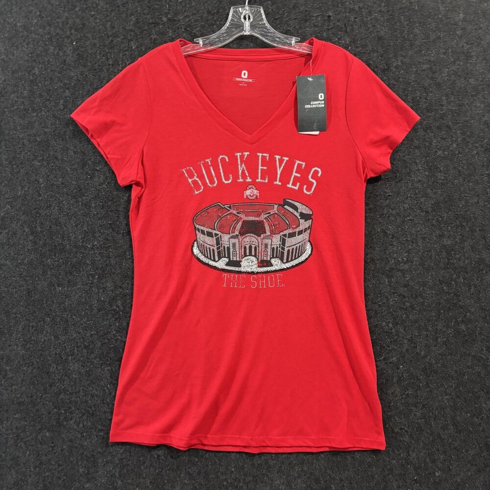 Ohio State Buckeyes Shirt Women's Large Red Football V-Neck The Shoe Graphic